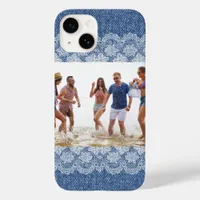 Blue denim white lace photo friends family Case-Mate iPhone 14 case