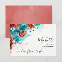 Turquoise and Coral Floral Bridesmaid Invitation