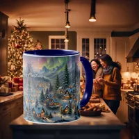 Christmas in a mountain village, polar lights  mug