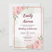 Blush Rose Sage Modern Floral Watercolor Wedding Invitation