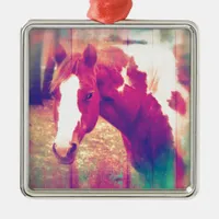 Paint Horse Grunge Metal Ornament