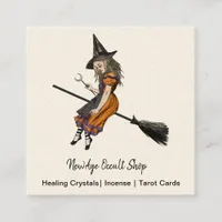 Witch on a Broom Occult Shop Square Business Card