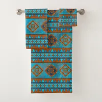 Southwest Mountain Peaks Geometric Turquoise Print Bath Towel Set