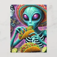 Fun Alien Eating Tacos Postcard