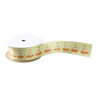 Construction Worker Traffic Cones Birthday Cake Satin Ribbon