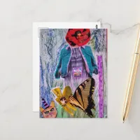 Relax Floral Woman Butterfly Mixed Media Collage Postcard