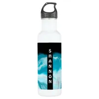 Blue and Black Wave Personalized Marble Fluid Art  Stainless Steel Water Bottle