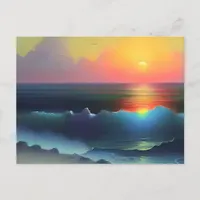 Ethereal Blue Ocean Water and Pink Sunset Postcard