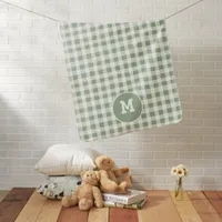 Monogram Initial Sage Green Gingham Baby Blanket