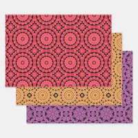 Pink Ochre Purple Cool Moroccan Mosaic Patterns Wrapping Paper Sheets
