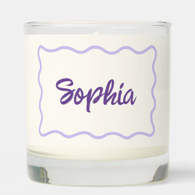 Fun Whimsical Wavy Border Custom Handwritten Name  Scented Candle