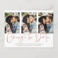 Handwritten Chic Rose Gold Wedding Postponement Postcard