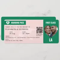 Emerald Green & Soft Blush Boarding Pass Wedding Invitation