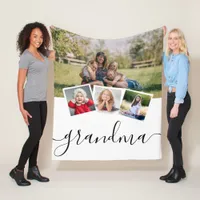 Best grandma Ever Modern Personalized 4 Photo Fleece Blanket