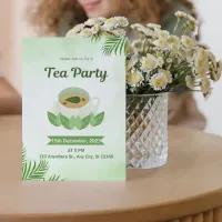 Green Simple Watercolor Tea Party Invitation