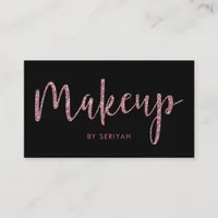 Chic Rose Gold Glitter on Black Makeup Artist Business Card