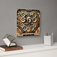 Rustic Harmony 5th Anniversary Floral Masterpiece Square Wall Clock