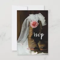 Pink Country Rose and Cowboy Boots Western Wedding RSVP Card