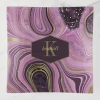 Abstract Agate Monogram Mauve ID827 Trinket Tray
