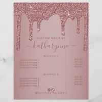 Chic Rose Gold Dripping Glitter Price List Flyer