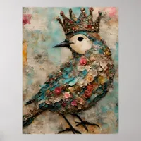 Bird in a Crown Mixed Media Collage Poster