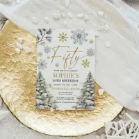 Winter Fifty Birthday Invitation Gold and Silver