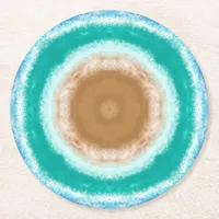 Round Ocean Waves Teal and Turquoise   Round Paper Coaster