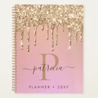 Glam Gold Glitter Drips Elegant Monogram Planner