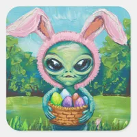 Alien Easter Bunny Square Sticker