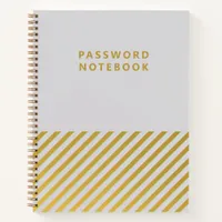 Gray Gold Foil Stripes Minimal Password Notebook