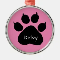 Dog's Name Personalized Paw Print Christmas  Metal Ornament