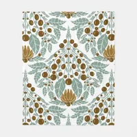 Art Nouveau Cocoa & Mint-Vintage Floral Scallop  Fleece Blanket