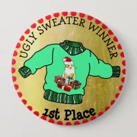 1st Place Ugly Sweater Winner Christmas Gold Medal Button