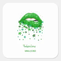 Green Sexy MMJ Lips Square Sticker