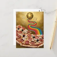 Abstract Pizza Rainbow Gold Spirals Sci-fi Postcard