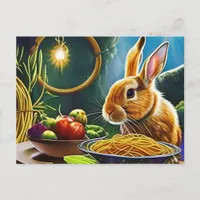 Brown Rabbit With A Bowl Full Of Spaghetti Postcard