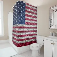 Vibrant Mosaic American Flag Stained Glass Shower Curtain