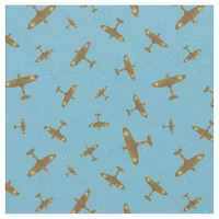 Spitfire Airplane Pattern on Light Blue Fabric