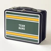 Sports Team Your Name Number Green Gold White Metal Lunch Box