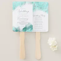 Marble Glitter Wedding Program Teal Silver ID644 Hand Fan