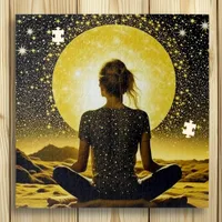 Woman Meditating in front of Full Moon Jigsaw Puzzle