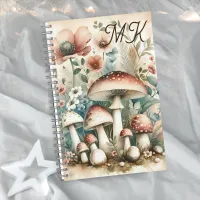 Cottage Core Monogrammed Mushrooms and Flowers Notebook