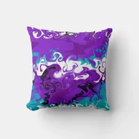 Purple Waves Fluid Art Throw Pillow