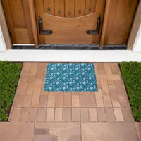 Teal Blue and White Christmas Snowflake  Doormat