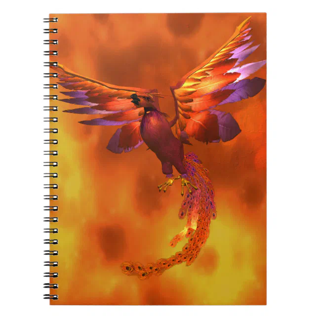 Colorful Phoenix Flying Against a Fiery Background Notebook