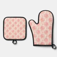 Abstract Floral Watercolor Pattern Peach and Pink Oven Mitt & Pot Holder Set