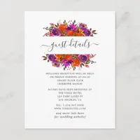 Purple and Orange Floral Wedding Guest Details Enclosure Card