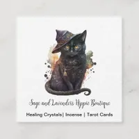 Black Cat Witchy Square Business Card