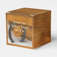 Faux Barn Wood Horseshoe and Veil Wedding Favor Boxes