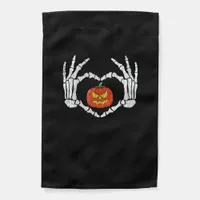 Vintage Skeleton Hands Heart Pumpkin Autumn Hallow Garden Flag